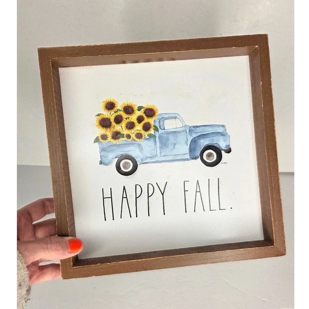 Rae‎ Dunn Happy Fall Blue Truck Farmhouse Wall Decor Sunflowers